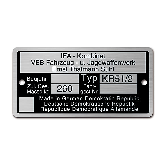 Typenschild KR51/2 Aluminiumplakette Typenschild KR51/2 Aluminiumplakette