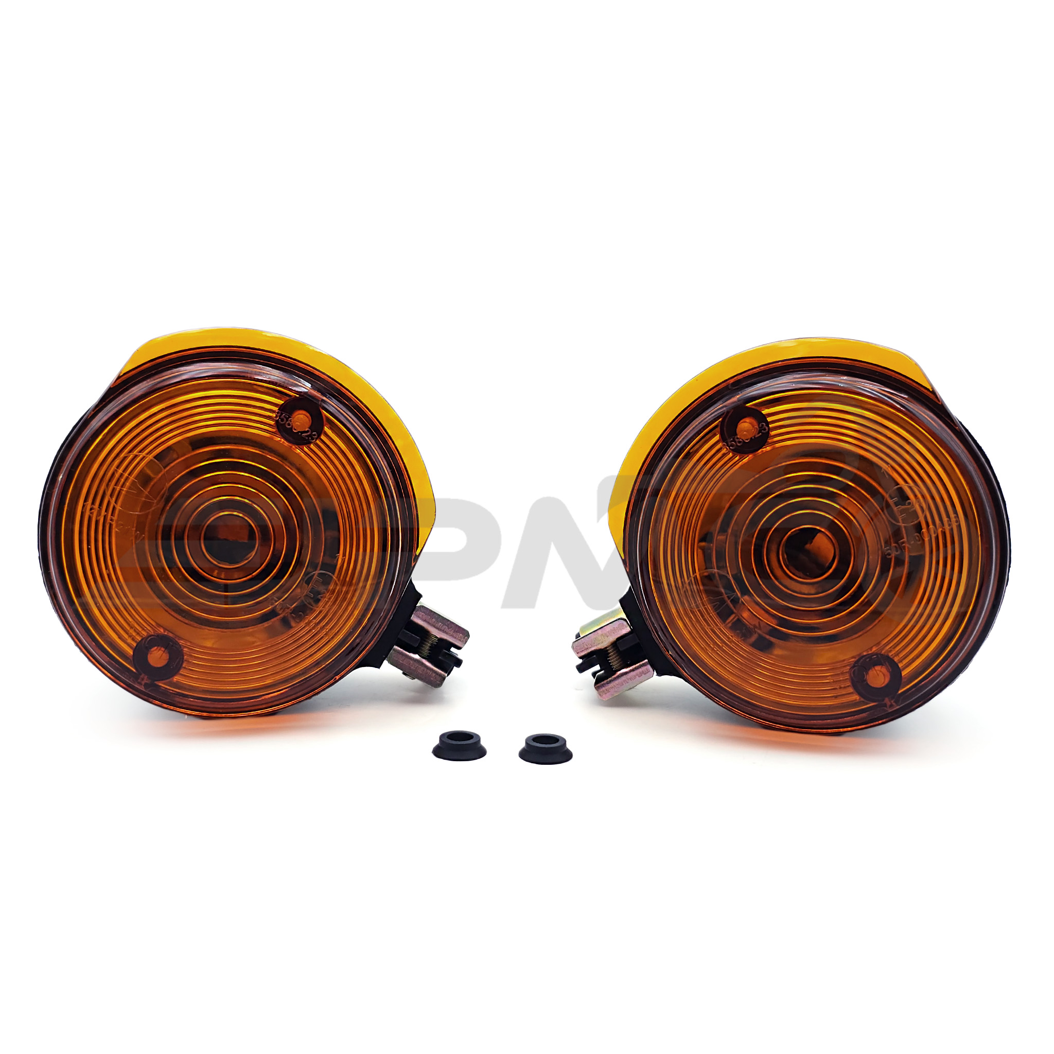 Set: 2 Blinker vorn, rund in Schwarz mit orangenem Glas - f. Simson S50, S51, S70, SR50, SR80, MZ ETZ, TS Set: 2 Blinker vorn, rund in Schwarz mit orangenem Glas - f. Simson S50, S51, S70, SR50, SR80, MZ ETZ, TS