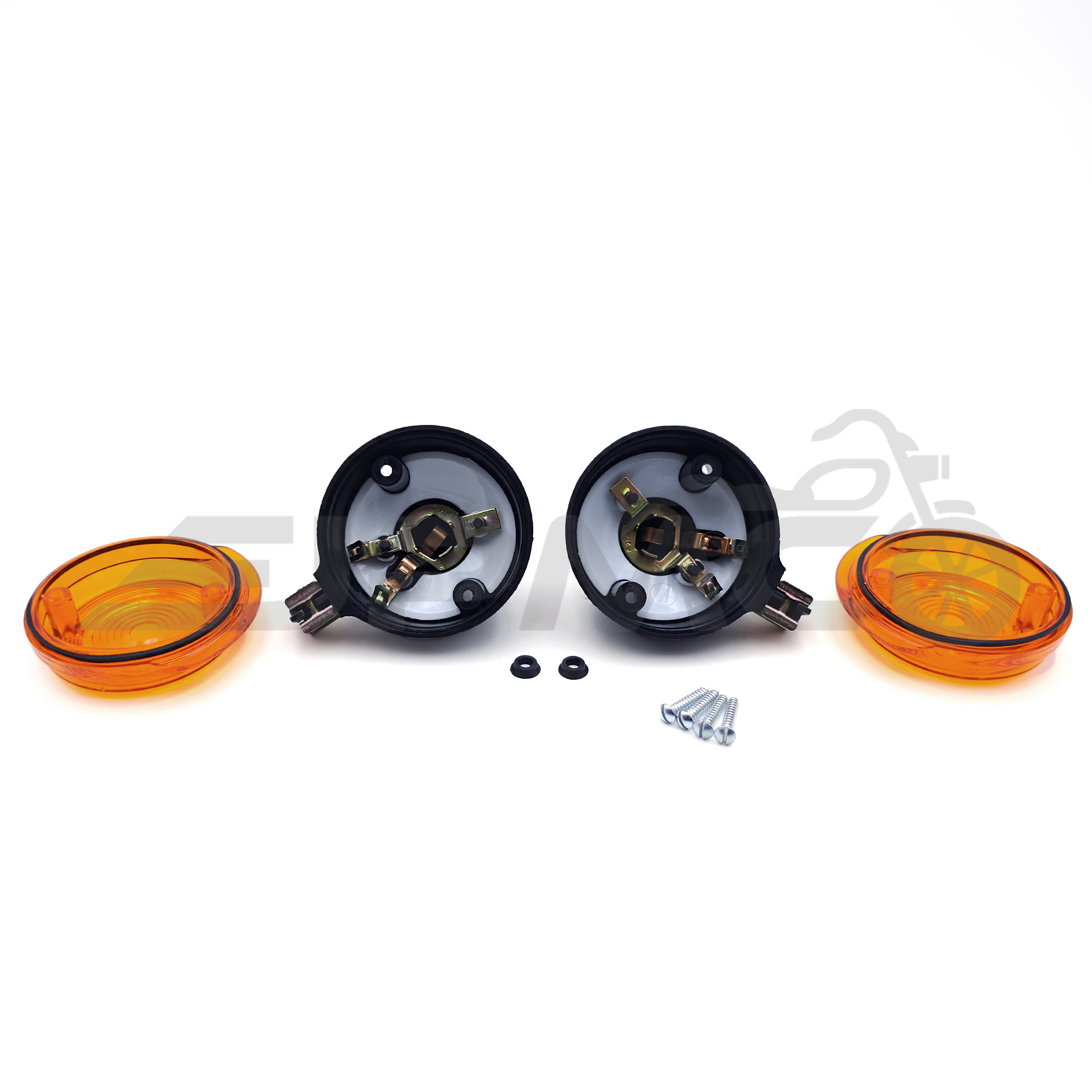 Set: 2 Blinker vorn, rund in Schwarz mit orangenem Glas - f. Simson S50, S51, S70, SR50, SR80, MZ ETZ, TS Set: 2 Blinker vorn, rund in Schwarz mit orangenem Glas - f. Simson S50, S51, S70, SR50, SR80, MZ ETZ, TS