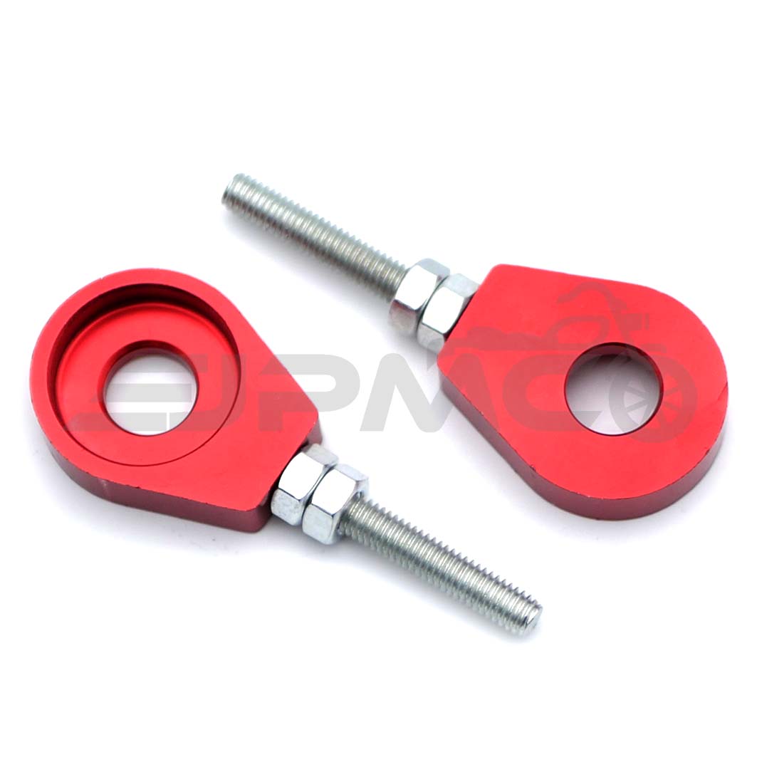 Eloxierter CNC Kettenspanner, Paar/2-teilig, passend für Simson mit 12mm Steckachse, Rot