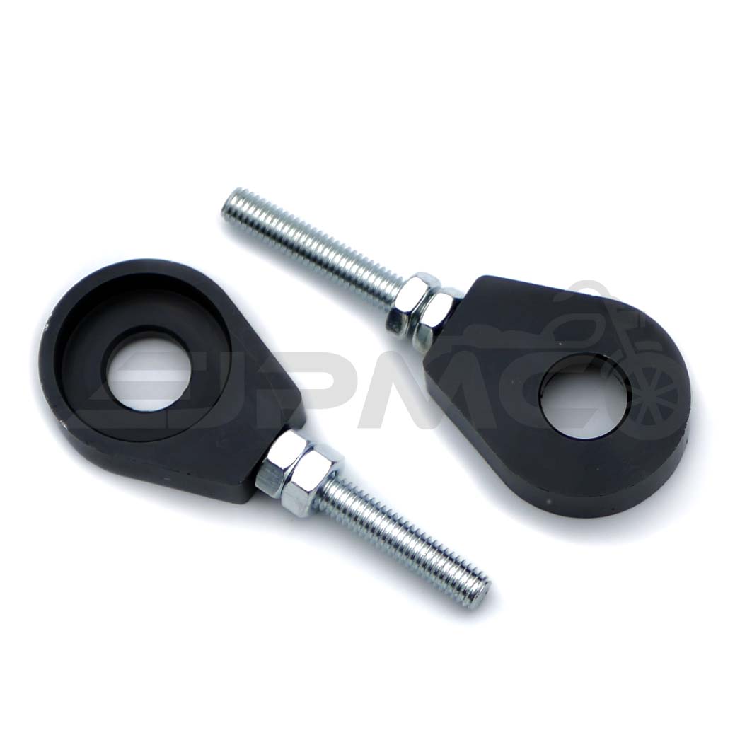 Eloxierter CNC Kettenspanner, Paar/2-teilig, passend für Simson mit 12mm Steckachse, Schwarz