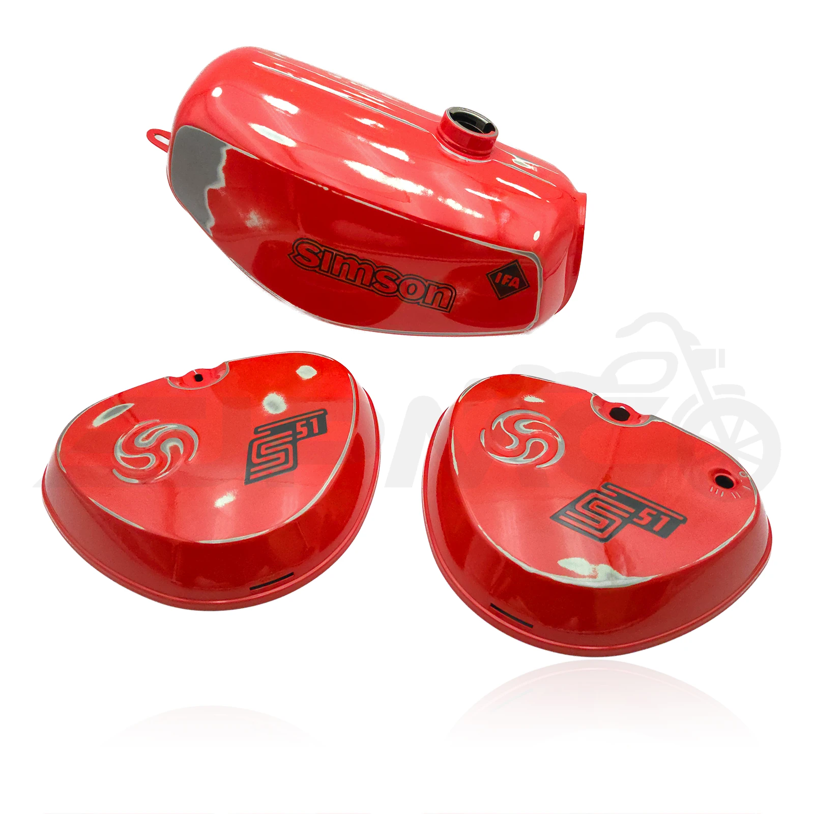 Retro-Tank-Set für Simson S51 / S70 – mit eckigen Seitendeckeln - Rot