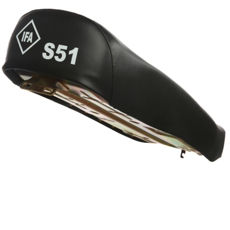 Sitzbank glatt, schwarz mit "IFA S51"-Schriftzug - für Simson S50, S51, S70 Sitzbank glatt, schwarz mit "IFA S51"-Schriftzug - für Simson S50, S51, S70