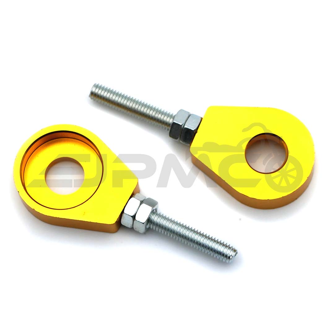 Eloxierter CNC Kettenspanner, Paar/2-teilig, passend für Simson mit 12mm Steckachse, Gold