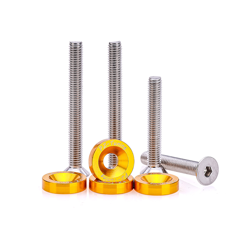 PZ-Tuning M8 Stoßdämpfer Schraubensatz EDELSTAHL mit ALU Unterlegscheiben | universell | - Gold PZ-Tuning M8 Stoßdämpfer Schraubensatz EDELSTAHL mit ALU Unterlegscheiben | universell | - Gold