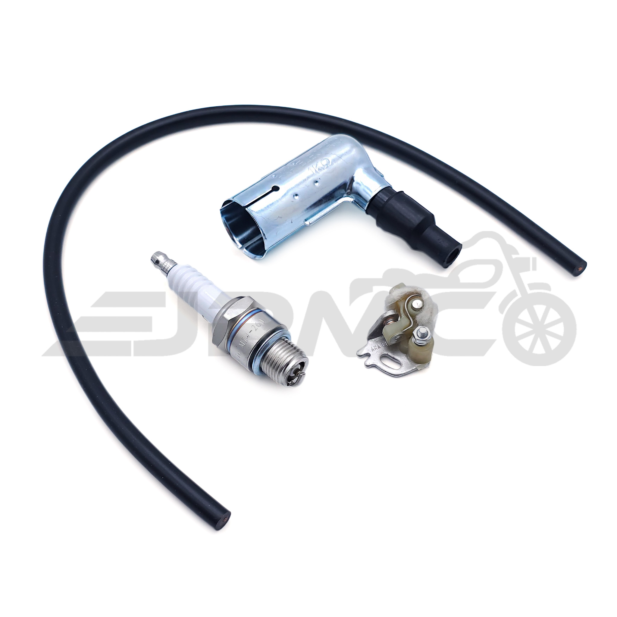 Zündungsteile Set 4 teilig für Simson, Kerzenstecker, Zündkerze 260, Unterbrecher, Zündkabel,