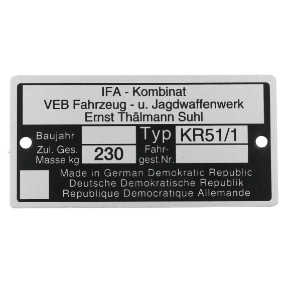 Typenschild KR51/1 Aluminiumplakette Typenschild KR51/1 Aluminiumplakette