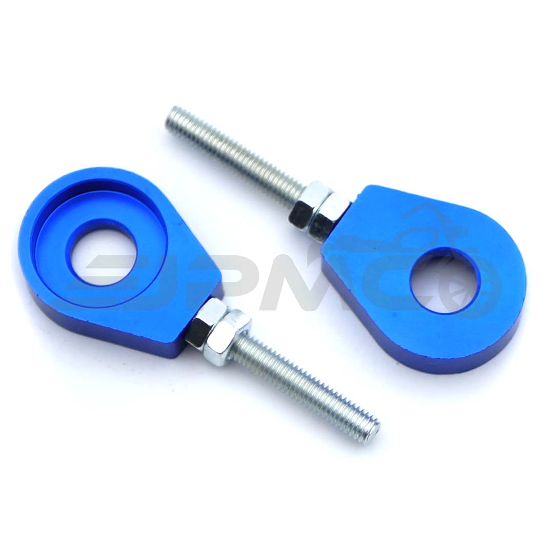Eloxierter CNC Kettenspanner, Paar/2-teilig, passend für Simson mit 12mm Steckachse, Blau