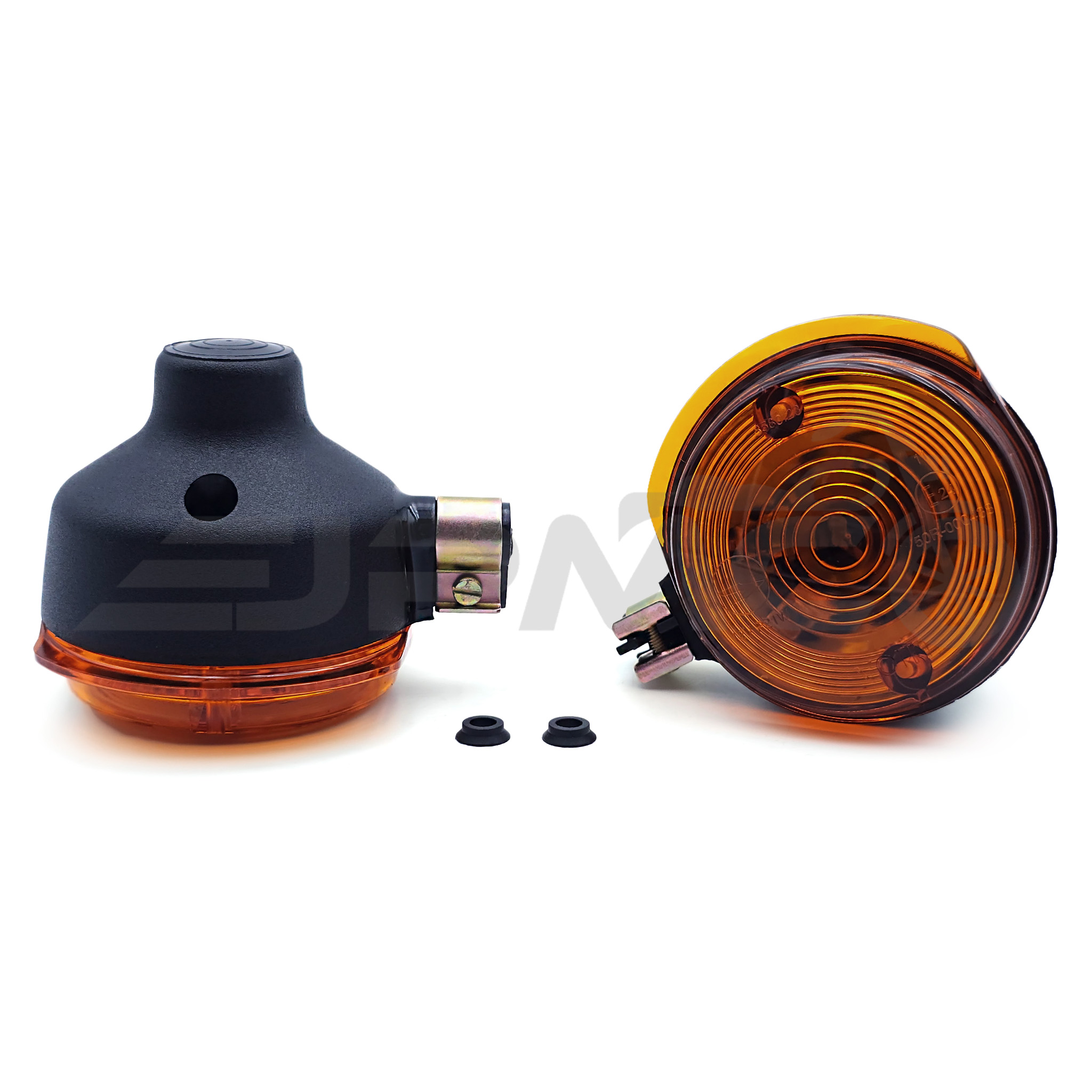 Set: 2 Blinker vorn, rund in Schwarz mit orangenem Glas - f. Simson S50, S51, S70, SR50, SR80, MZ ETZ, TS Set: 2 Blinker vorn, rund in Schwarz mit orangenem Glas - f. Simson S50, S51, S70, SR50, SR80, MZ ETZ, TS