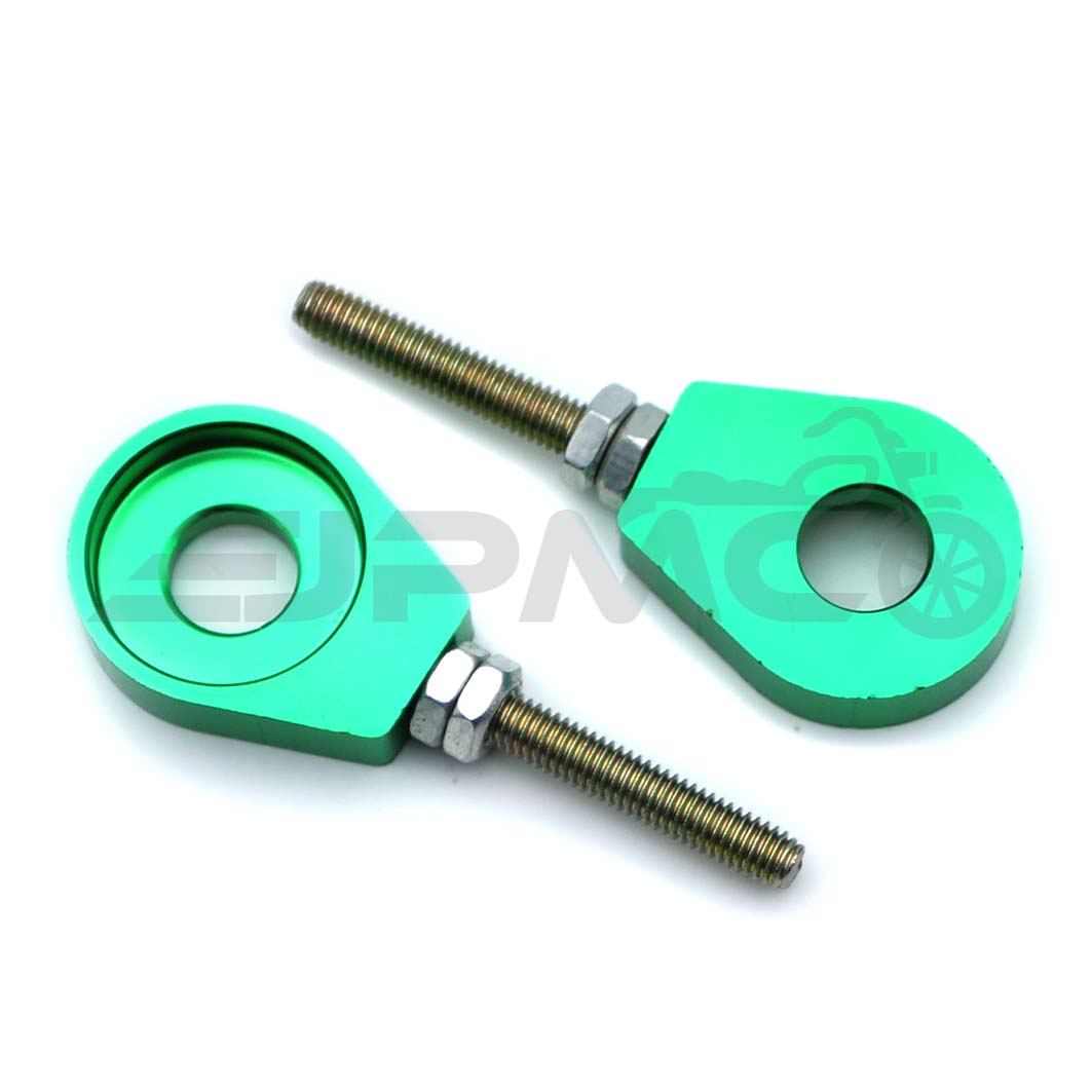 Eloxierter CNC Kettenspanner, Paar/2-teilig, passend für Simson mit 12mm Steckachse, Grün