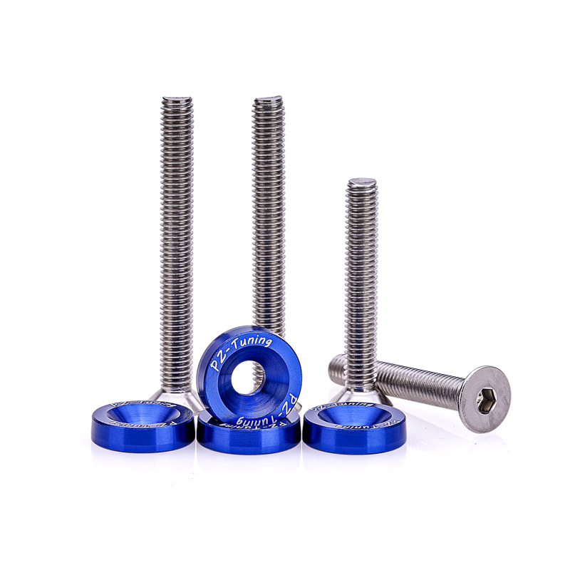 PZ-Tuning M8 Stoßdämpfer Schraubensatz EDELSTAHL mit ALU Unterlegscheiben | universell | - Blau PZ-Tuning M8 Stoßdämpfer Schraubensatz EDELSTAHL mit ALU Unterlegscheiben | universell | - Blau